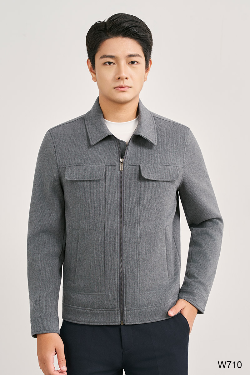 Áo jacket regular fit khóa kéo màu xám | W710